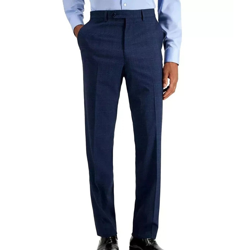 NWT Nautica Men's 42x32 Blue Blue Plaid Dress Pants Polyester Rayon Blend